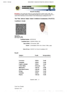 WAEC Result Slip